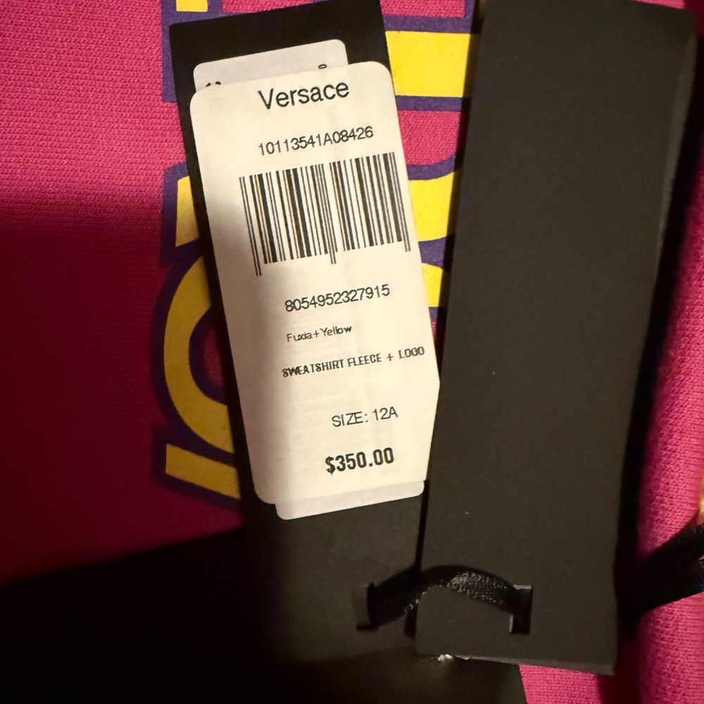 VERSACE Girl's Barocco Crop Hoodie Fuchsia Pink & Gold Yellow Jumper Baroque 12 - Picture 4 of 9